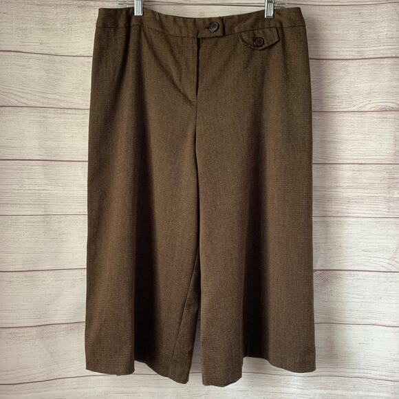 Briggs New York Brown Houndstooth Wide Leg Palazzo Cropped Pants Capris Size 14 - Picture 1 of 16